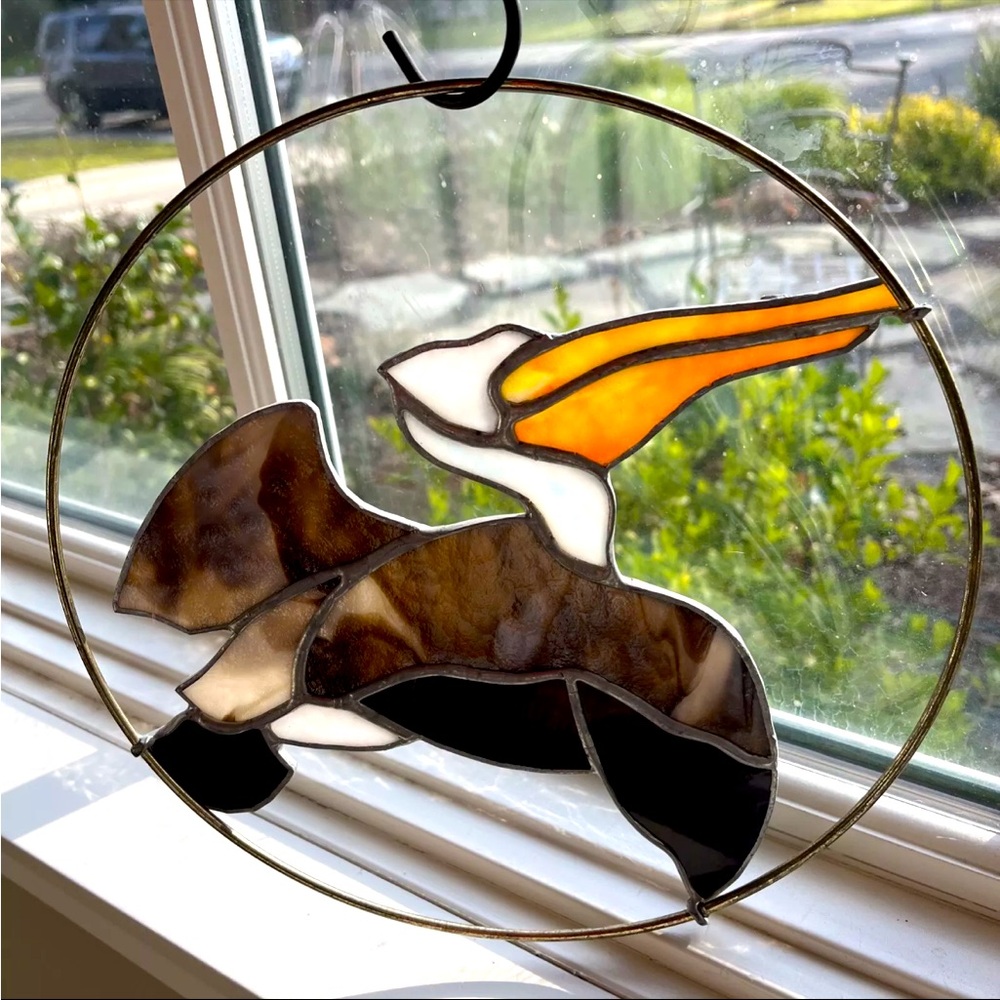 Vintage Pelican Stained Glass 10” Hanging Art Decor w/hook